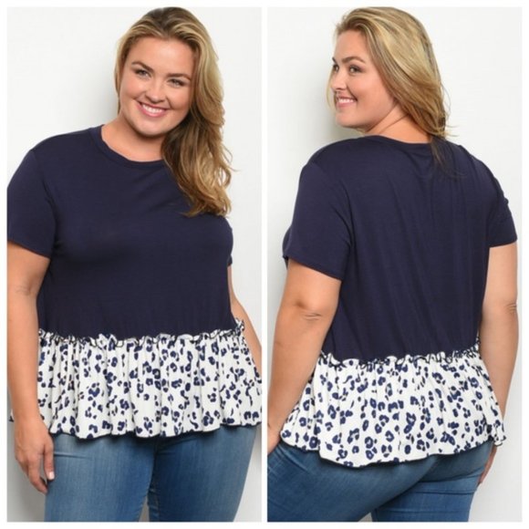 Boutique Tops - Navy Blue Cheetah Print Top 1XL, 2XL